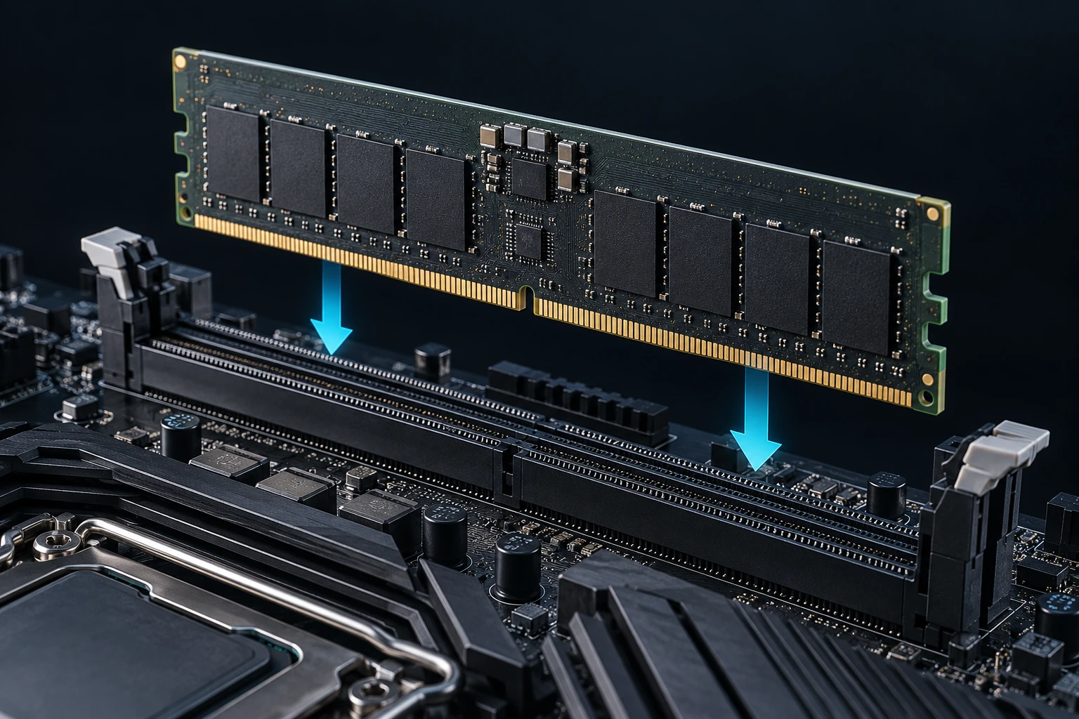DDR5 UDIMM을 DIMM 슬롯에 장착하는 위치와 래치 구조