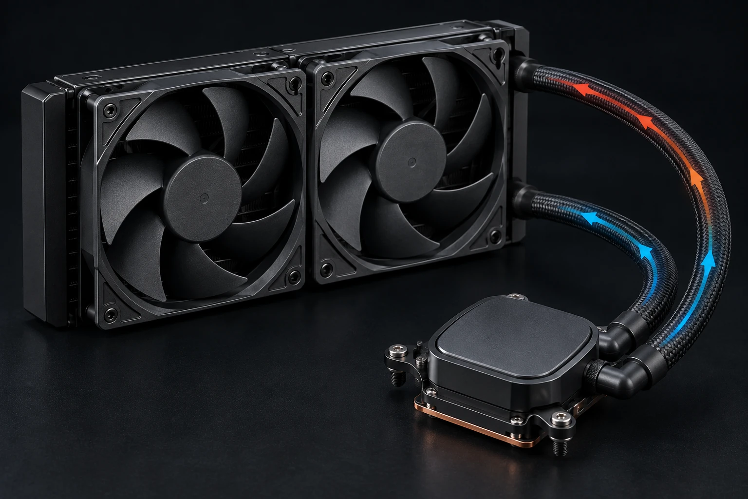 240mm 라디에이터와 CPU 블록, 두 개의 튜브로 구성된 AIO 수랭 루프